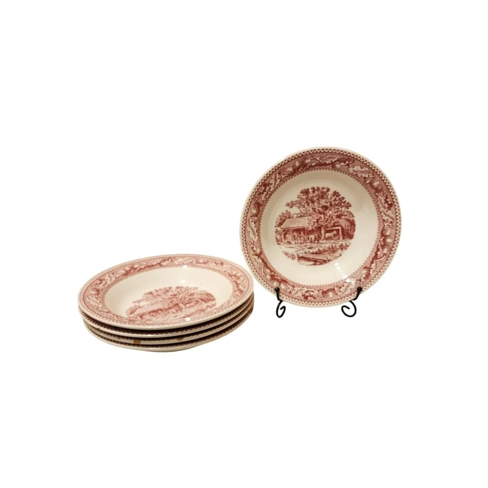 Vintage Royal Memory Lane Tonquin Red Scenic Bowl Set, Countryside, 5 Pcs - Picture 1 of 11